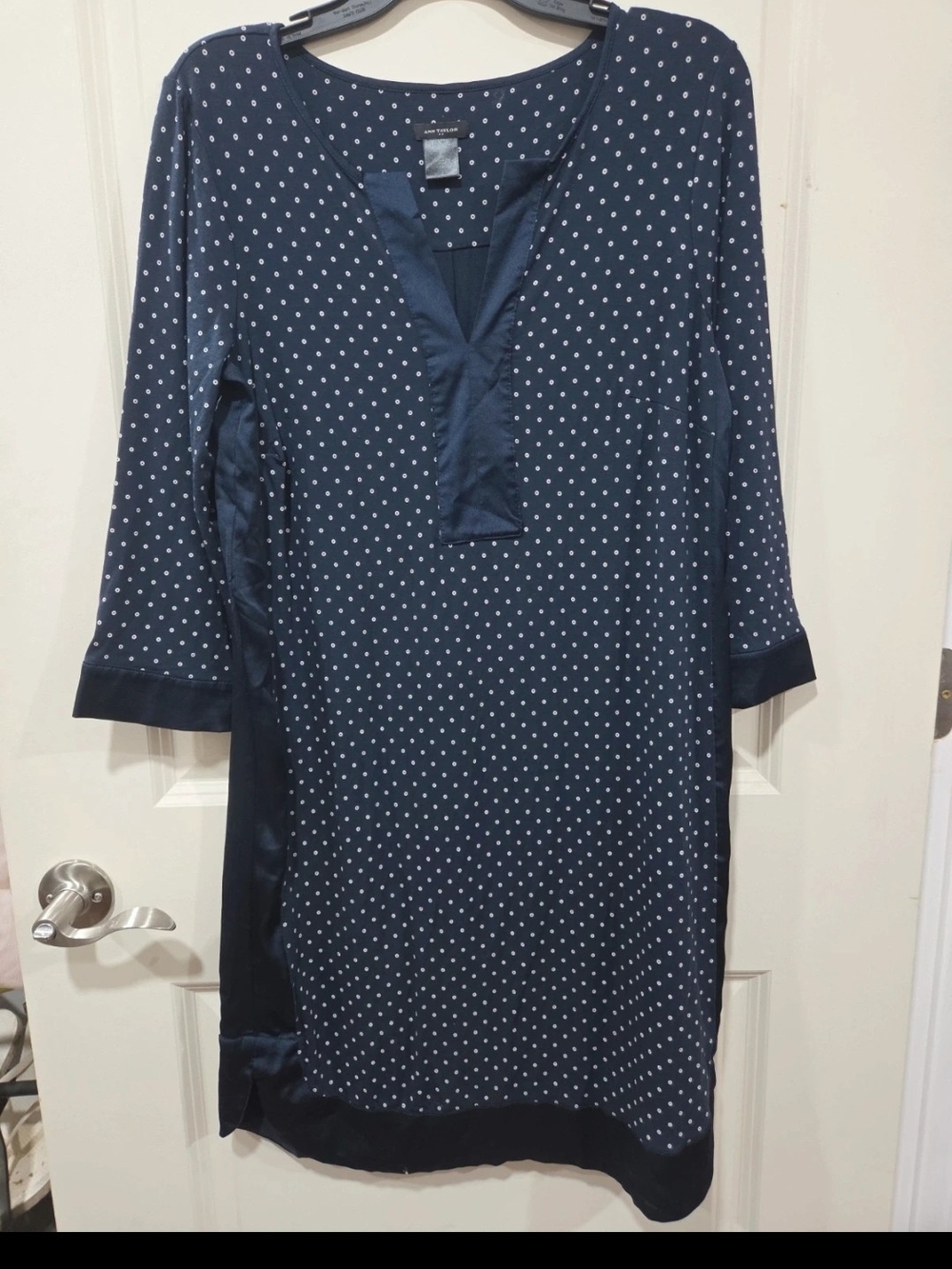 Ann Taylor Navy and White Polka Dot Midi Dress